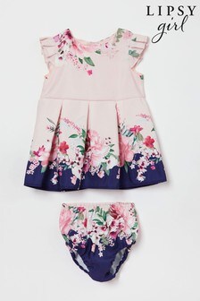 Lipsy Pink Floral Baby Frill Sleeve Dress With Matching Knicker (P68748) | CHF 40