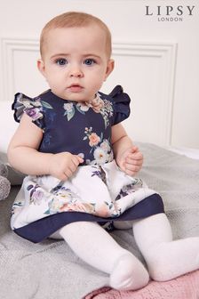 Lipsy Navy Blue Baby Frill Sleeve Dress With Matching Knicker (P68749) | CHF 40
