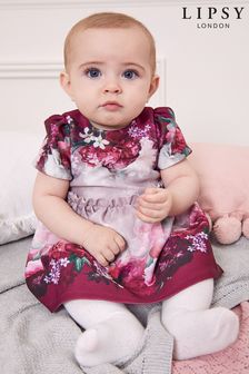Lipsy Berry Purple Baby Puff Sleeve Dress With Matching Knicker (P68755) | CHF 40