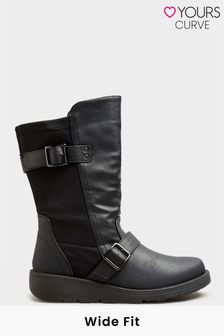 Yours Black Extra-Wide Fit Low Wedge Buckle Boot (P68822) | $74