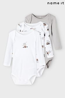 Name It Grey 3 Pack Long Sleeve Baby Bodysuit (P69106) | €27