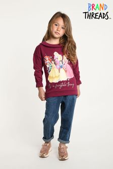 Brand Threads Burgundy Red Disney Princess Cotton Long Sleeve Frilled Top Age 4-8 Years (P69177) | €15