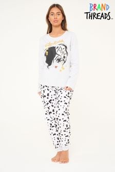 Brand Threads Ladies Official Disney Villains Cruella BCI Cotton & Recycled Polyester Grey Pyjamas Sizes XS-XL