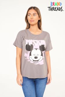 Brand Threads Ladies Official Disney Mickey Mouse BCI Cotton Charcoal T-Shirt Sizes XS-XL