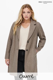 ONLY Curve Brown Crombie Coat (P69456) | $83