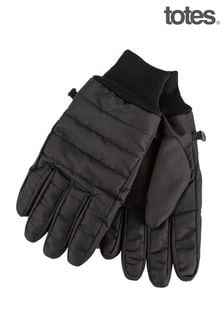 Negru - Mănuși căptușite impermeabile cu manșetă striată pentru bărbați Totes Isotoner (P69781) | 187 LEI
