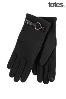 Totes Black Isotoner Ladies Thermal Smartouch Glove with PU Trim and Ring Detail (P69787) | ₪ 75