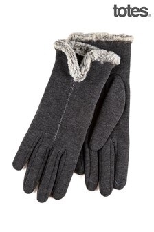 Totes Grey Isotoner Ladies Thermal Smartouch Glove With Tipped Fur Cuff (P69788) | ₪ 70