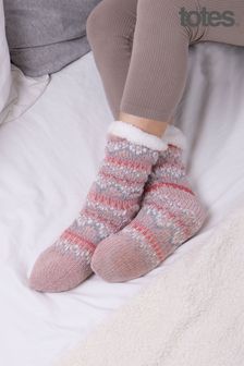 Totes Pink Christmas Ladies Fair Isle Slippers Socks (P69863) | €20.50