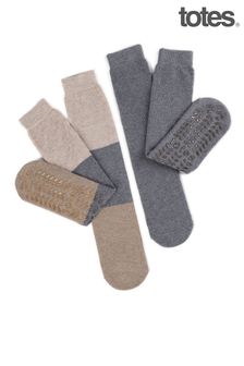 Totes Grey Ladies Twin Pack Original Slippers Socks (P69869) | €15.50