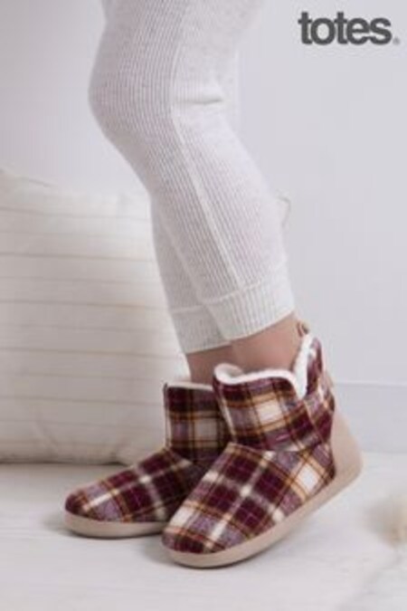 Totes Red Christmas Ladies Tartan Boot Slippers (P69882) | 40 €