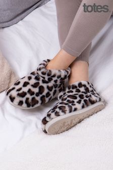 Totes Brown Ladies Faux Fur Animal Short Boot Slippers (P69887) | €34