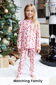 Threadgirls Pink Reindeer Print Long Sleeve Cotton Christmas Pyjama Set (P70235) | 24 €