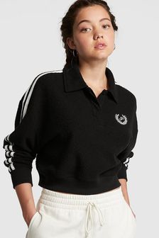 Victoria's Secret PINK Pure Black Reverse Fleece Polo Sweatshirt (P71323) | €72
