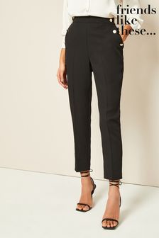 Black - Friends Like These Button Waist Tailored Tapered Trousers (P71546) | kr640