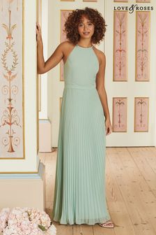 Love & Roses Sage Green Pleated Lace Insert Bridesmaid Maxi Dress (P71603) | 112 €