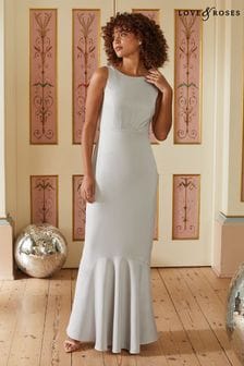 Love & Roses Grey Cowl Back Satin Bridesmaid Maxi Dress (P71607) | $120