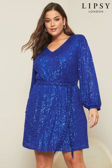 Lipsy Blue Sequin V Neck Belted Shift Dress (P71650) | 77 €