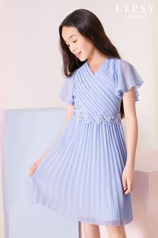 Lipsy Blue Ruffle Sleeve Pleated Occasion Dress (P71748) | KRW72,300 - KRW82,100