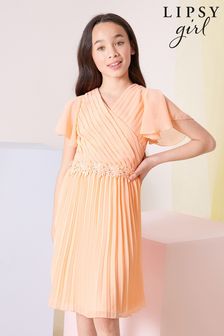 Lipsy Orange Ruffle Sleeve Pleated Occasion Dress (P71750) | €33 - €39.50