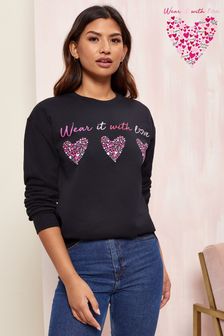 Schwarz mit Herzen - Wear It With Love Sweatshirt - Für Damen (P71798) | 36 €
