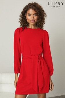 Lipsy Red Regular Long Sleeve Tie Waist Shift Dress (P71812) | €35