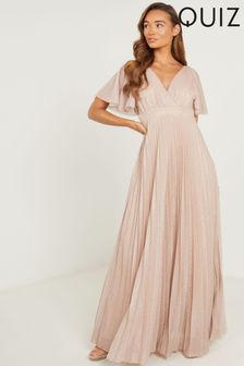 Quiz Pink Pleated Wrap Maxi Dress with Angelic Sleeves (P72255) | ₪ 419