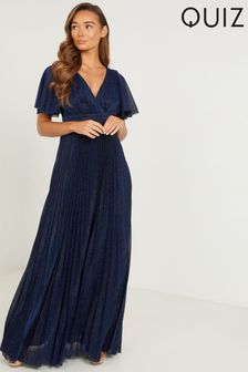 Quiz Blue Pleated Wrap Maxi Dress with Angelic Sleeves (P72256) | €104
