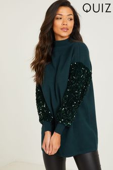 Quiz Green Knitted Sequin Sleeve Jumper (P72990) | 50 €
