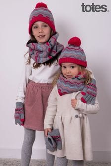 Set tricotat cu fes, mănuși și fular circular pentru fete Totes (P74067) | 207 LEI