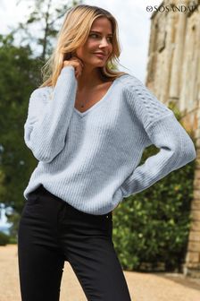 Sosandar Blue Cable Shoulder V Neck Jumper (P74450) | €87