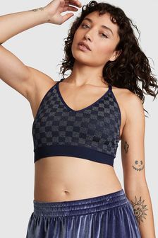 Victoria's Secret PINK Midnight Navy Checkered Blue Non Wired Lightly Lined Seamless Sports Bra (P75120) | kr480