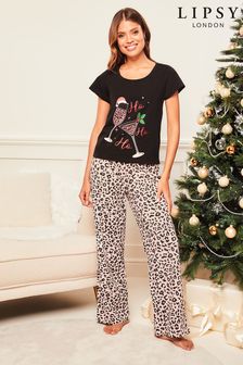 Črna Prosecco - Lipsy pižama s kratkimi rokavi in božičnim motivom (P75257) | €14