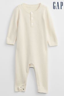 Gap Cream Knitted Long Sleeve Henley Baby Sleepsuit (P75481) | €13.50