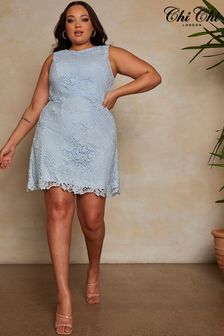 Chi Chi London Blue Plus Size Sleeveless Lace Mini Dress (P75632) | €57