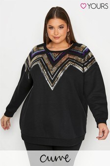 Yours Black Sequin Star Neckline Sweatshirt (P76169) | ₪ 115