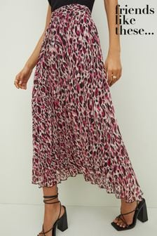 Friends Like These Pink Animal Pleated Midi Skirt (P76234) | ₪ 114