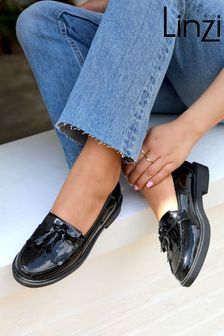 Linzi Black Kamille Black Patent Loafer With Tassel Detail (P76321) | €55