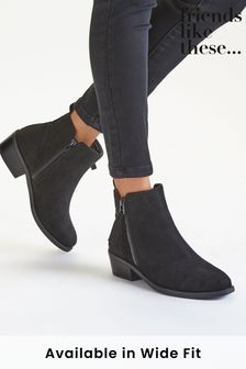 Friends Like These Black Suedette Regular Fit Side Zip Ankle Boot (P76630) | kr354