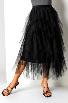 Roman Black Elasticated Mesh Layered Skirt (P76972) | €46