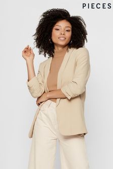Pieces Cream Relaxed Ruched Sleeve Workwear Blazer (P76978) | kr538