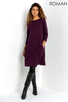 Пурпурный - Платье-трапеция свободного кроя с карманами (P77002) | €45