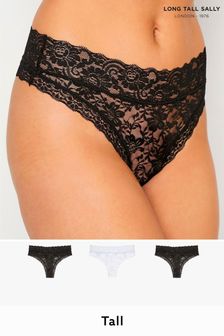 Long Tall Sally Black 3 Pack Floral Lace Thong (P77289) | ₪ 79