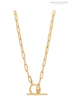 Simply Silver Gold 925 14ct Gold Plated Small Paper link T-Bar Necklace (P78024) | ₪ 186