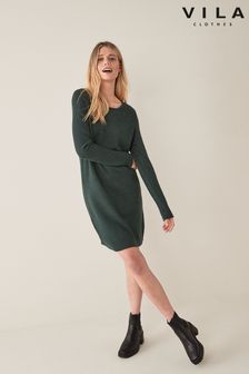 VILA Green Long Sleeved Round Neck Jumper Dress (P78185) | $45