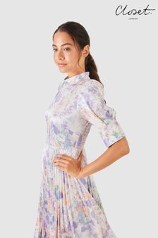 Closet Purple & White Multi Floral Print Pleated Dress (P78388) | ₪ 605