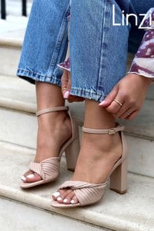 Linzi Nude Avenue Block Heeled Sandal With Crinkle Twisted Front Strap (P78669) | €15