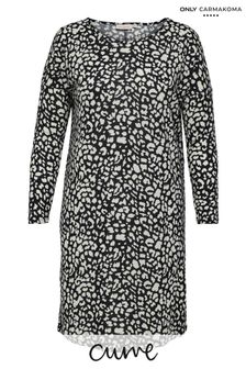 ONLY Curve Black Lightweight Knit Animal Print Dress (P79466) | $39