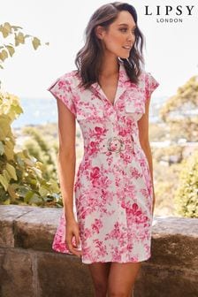 Lipsy Pink Print Belted Shirt Dress (P79508) | €59