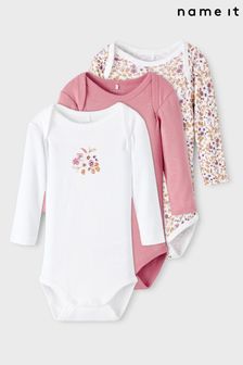 Name It White/Pink Floral Long Sleeve Bodysuit 3 Pack (P79675) | €30